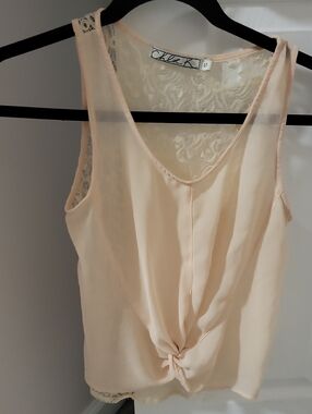 Chloe K Pale Blush Lace-Back Knot Front Tank